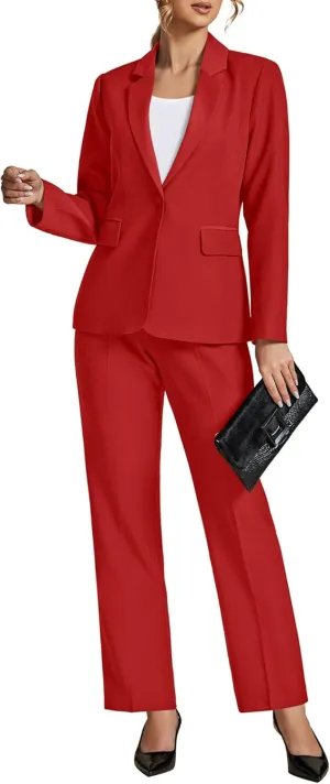 LookbookStore Pant Suits for Women Dressy 2 Piece Blazer and High Rise Straight Leg Pants Sets Business Casual Outfits
