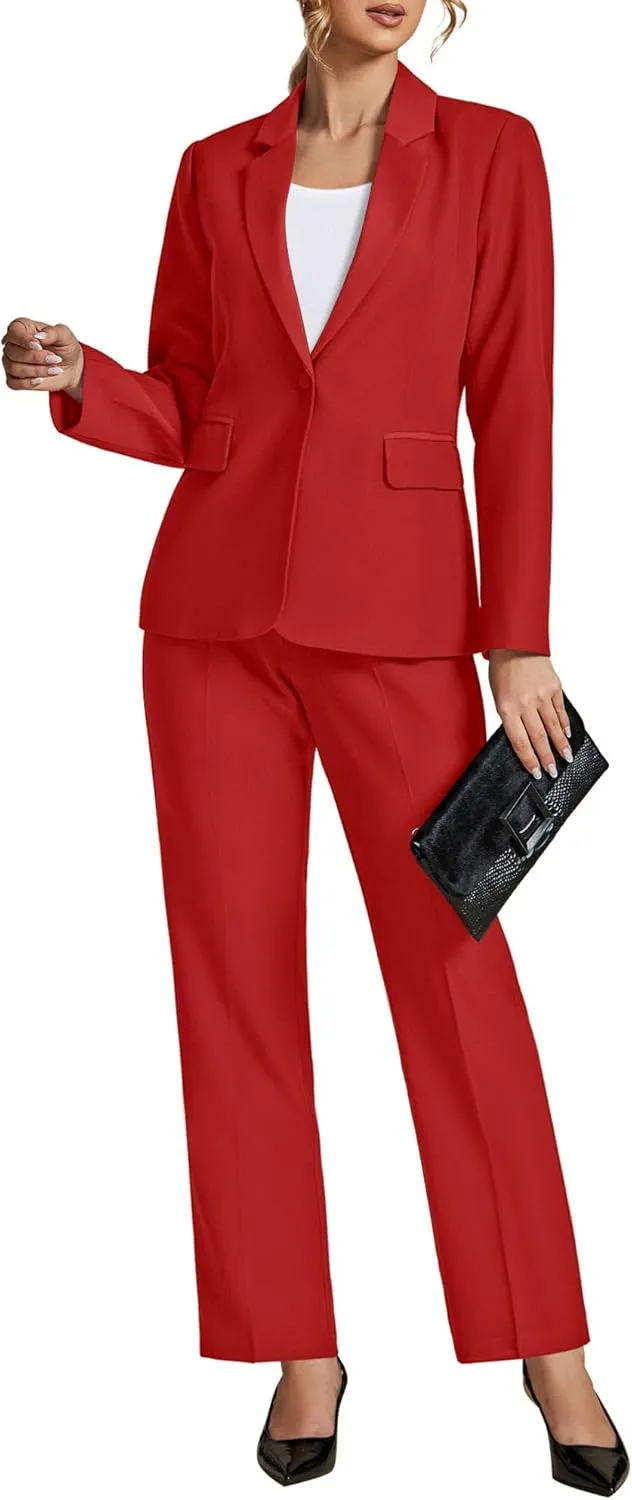 LookbookStore Pant Suits for Women Dressy 2 Piece Blazer and High Rise Straight Leg Pants Sets Business Casual Outfits