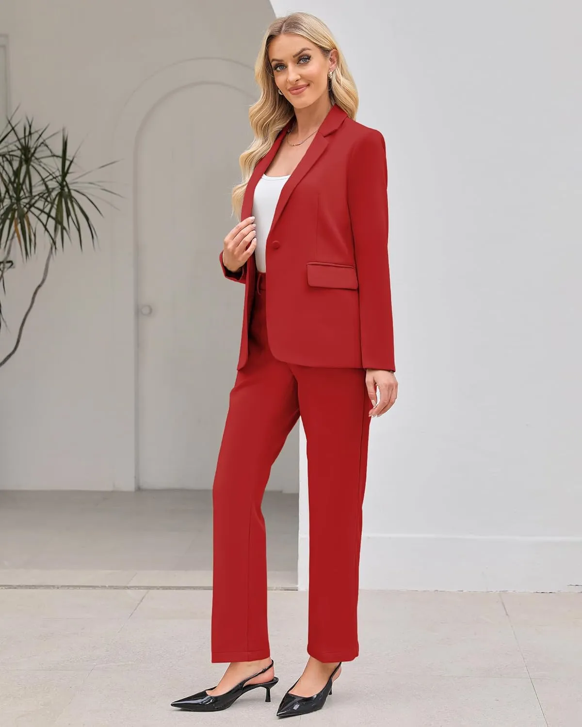 LookbookStore Pant Suits for Women Dressy 2 Piece Blazer and High Rise Straight Leg Pants Sets Business Casual Outfits