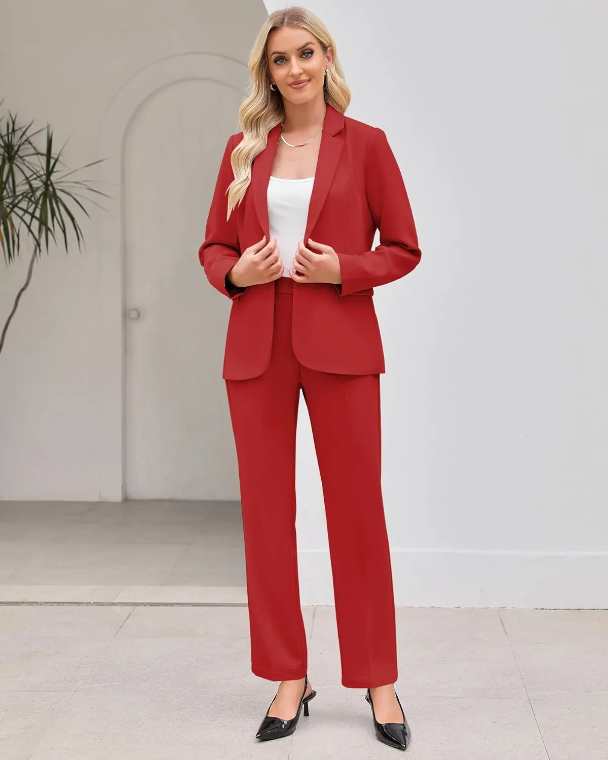 LookbookStore Pant Suits for Women Dressy 2 Piece Blazer and High Rise Straight Leg Pants Sets Business Casual Outfits