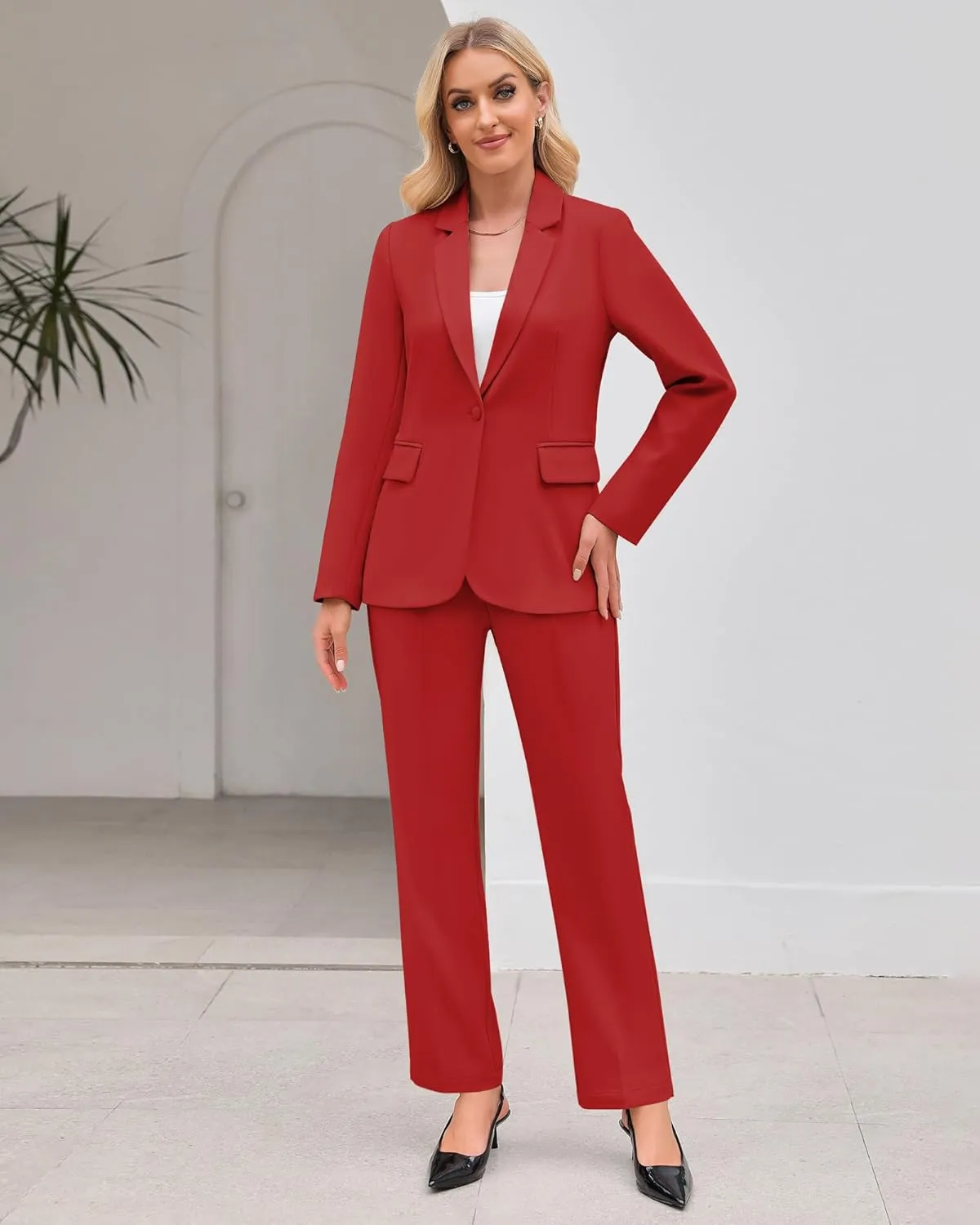 LookbookStore Pant Suits for Women Dressy 2 Piece Blazer and High Rise Straight Leg Pants Sets Business Casual Outfits