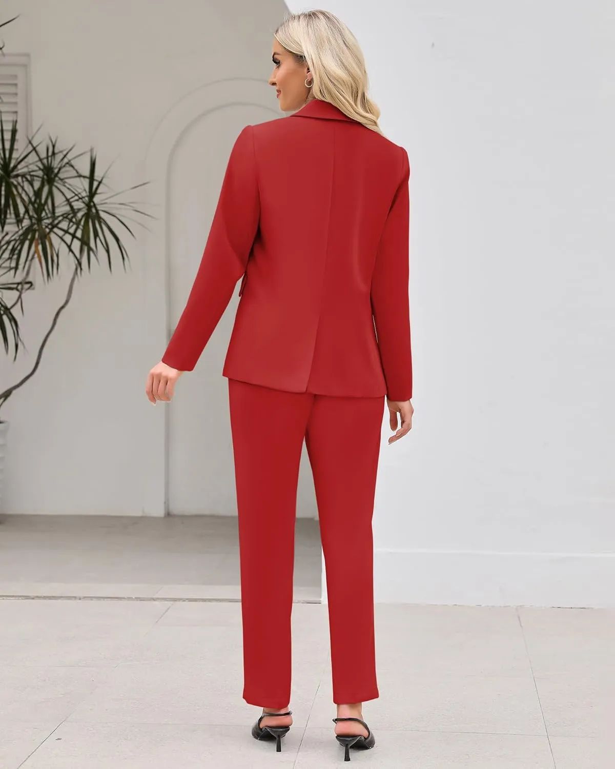 LookbookStore Pant Suits for Women Dressy 2 Piece Blazer and High Rise Straight Leg Pants Sets Business Casual Outfits