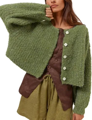 Lviefent Women Knit Cardigans Casual Open Front Button Down Long Sleeve Cropped Sweater Jacket Outwear