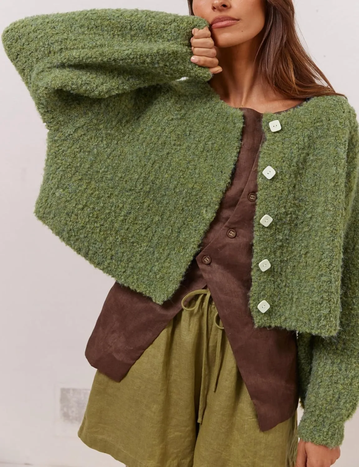 Lviefent Women Knit Cardigans Casual Open Front Button Down Long Sleeve Cropped Sweater Jacket Outwear