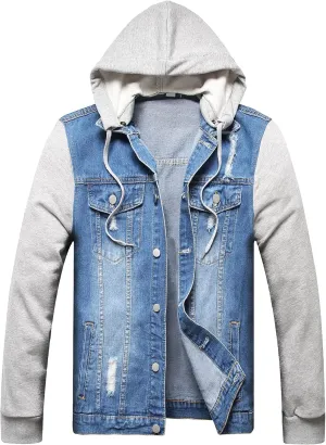 LZLER Hoodie Jean Jacket for Men,Casual Slim Fit Men's Denim Jacket with Hood