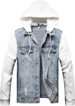 LZLER Hoodie Jean Jacket for Men,Casual Slim Fit Men's Denim Jacket with Hood