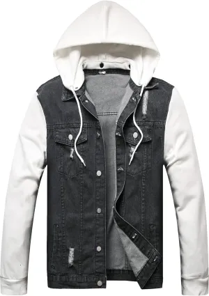LZLER Hoodie Jean Jacket for Men,Casual Slim Fit Men's Denim Jacket with Hood