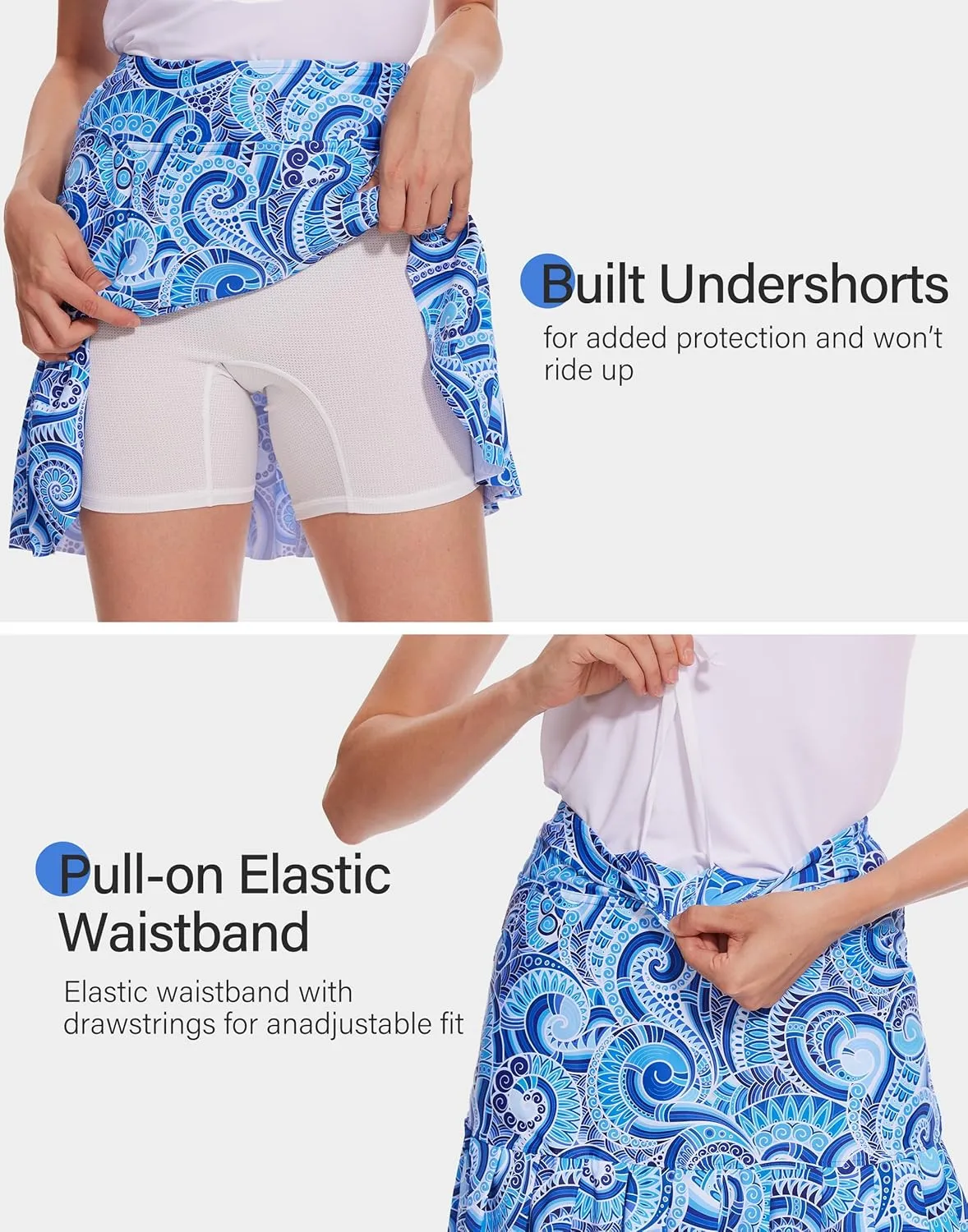 M MOTEEPI 19" Golf Skirts for Women Knee Length Ruffle Hem Skirt Tennis Skirt Athletic Skort for Workout Running