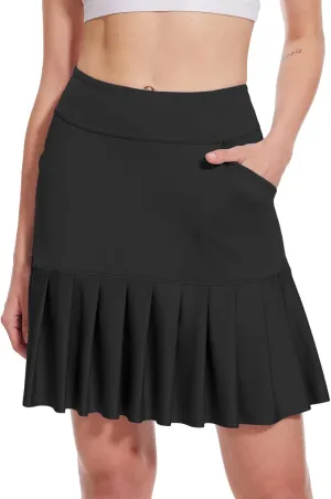 M MOTEEPI 19" Golf Skirts for Women Knee Length Ruffle Hem Skirt Tennis Skirt Athletic Skort for Workout Running