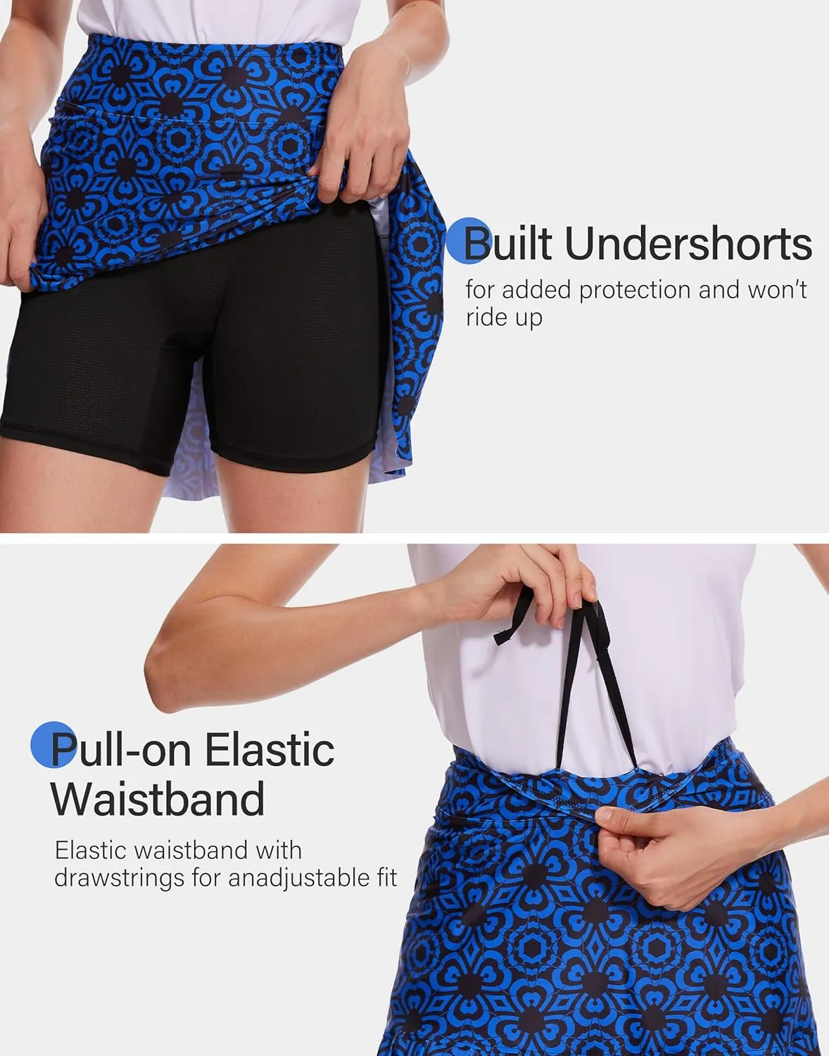 M MOTEEPI 19" Golf Skirts for Women Knee Length Ruffle Hem Skirt Tennis Skirt Athletic Skort for Workout Running