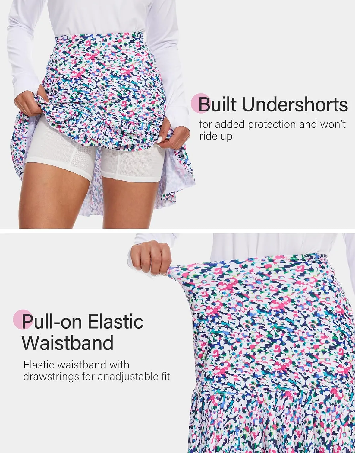 M MOTEEPI 19" Golf Skirts for Women Knee Length Ruffle Hem Skirt Tennis Skirt Athletic Skort for Workout Running