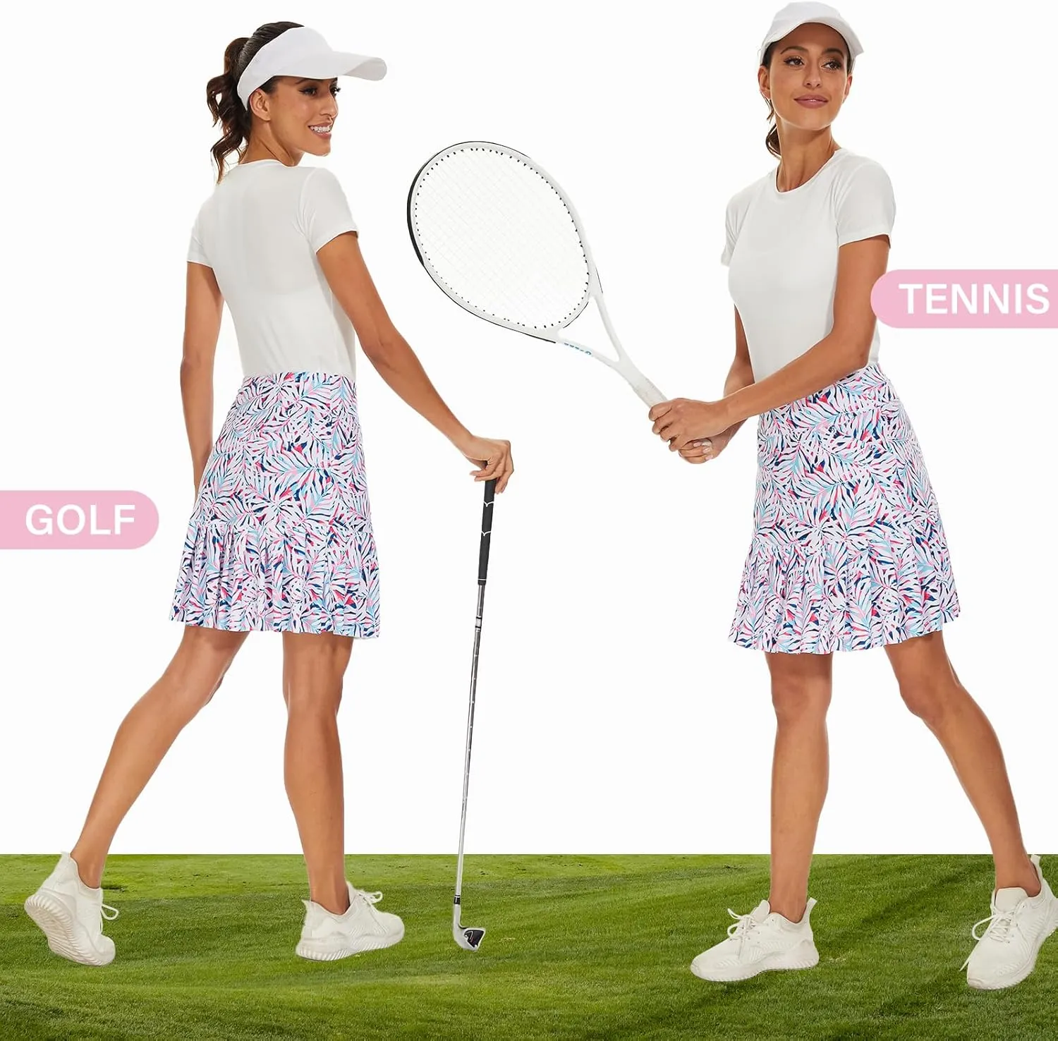 M MOTEEPI 19" Golf Skirts for Women Knee Length Ruffle Hem Skirt Tennis Skirt Athletic Skort for Workout Running