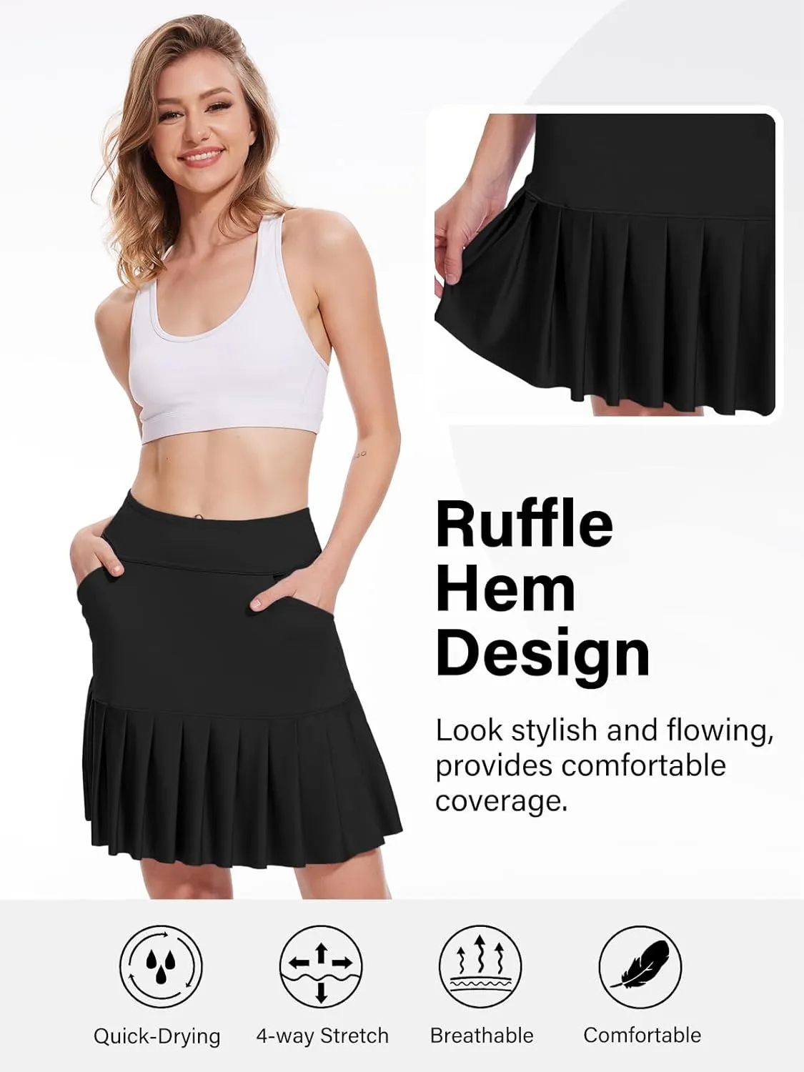 M MOTEEPI 19" Golf Skirts for Women Knee Length Ruffle Hem Skirt Tennis Skirt Athletic Skort for Workout Running