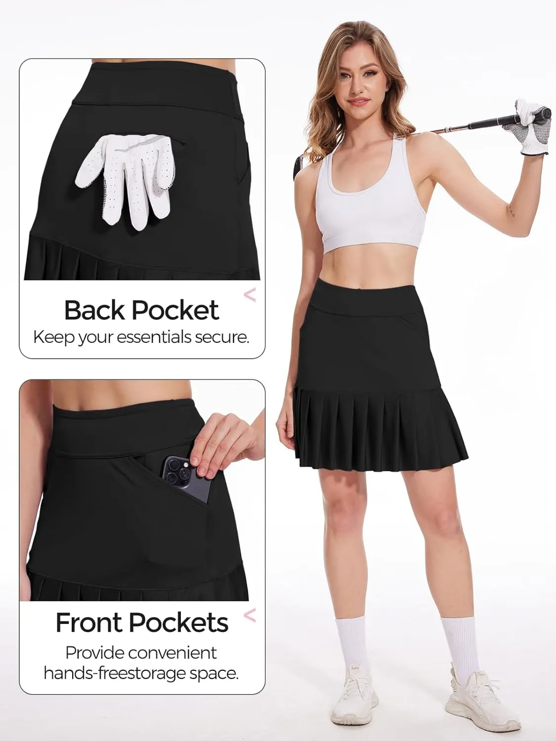 M MOTEEPI 19" Golf Skirts for Women Knee Length Ruffle Hem Skirt Tennis Skirt Athletic Skort for Workout Running