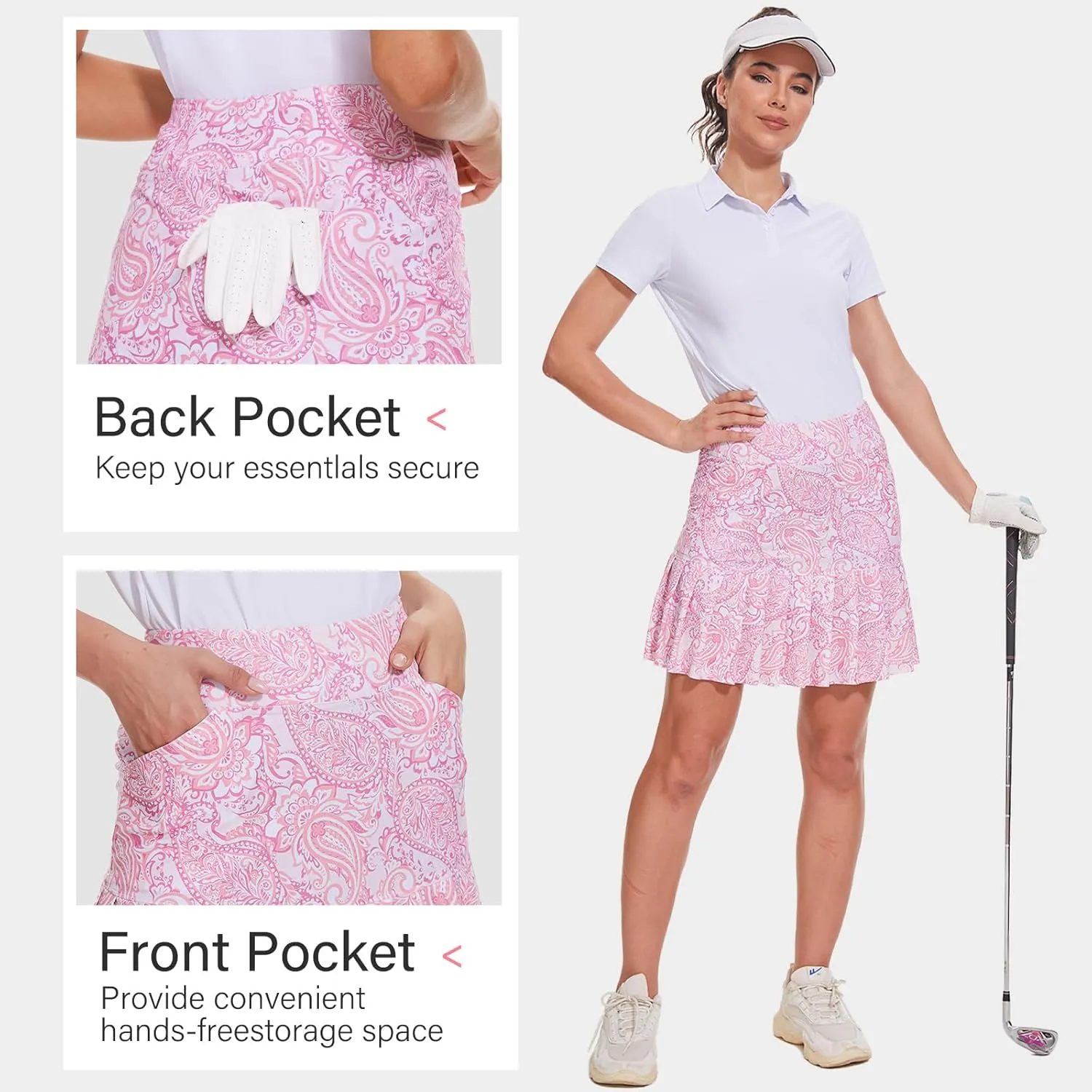 M MOTEEPI 19" Golf Skirts for Women Knee Length Ruffle Hem Skirt Tennis Skirt Athletic Skort for Workout Running