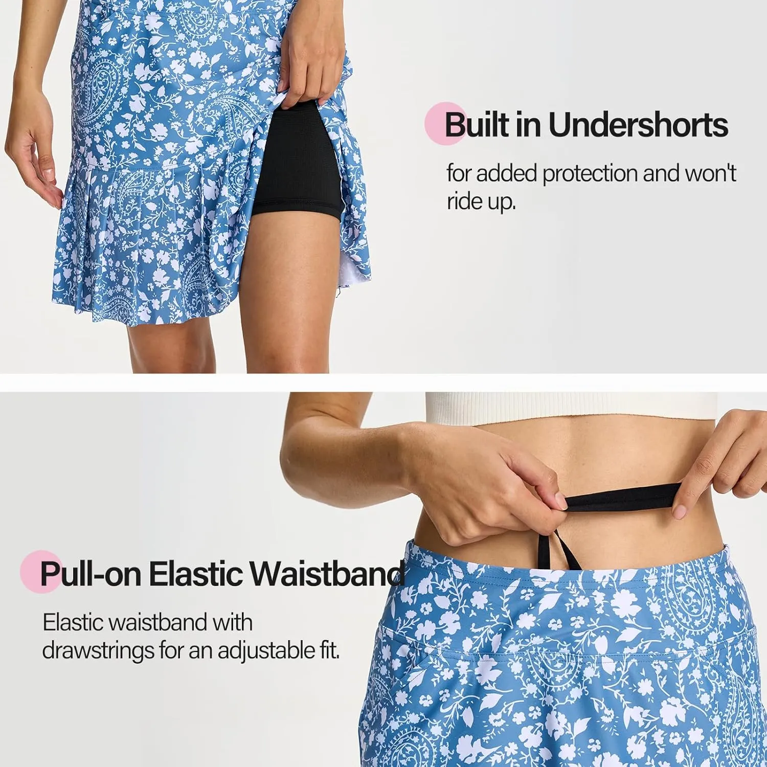 M MOTEEPI 19" Golf Skirts for Women Knee Length Ruffle Hem Skirt Tennis Skirt Athletic Skort for Workout Running