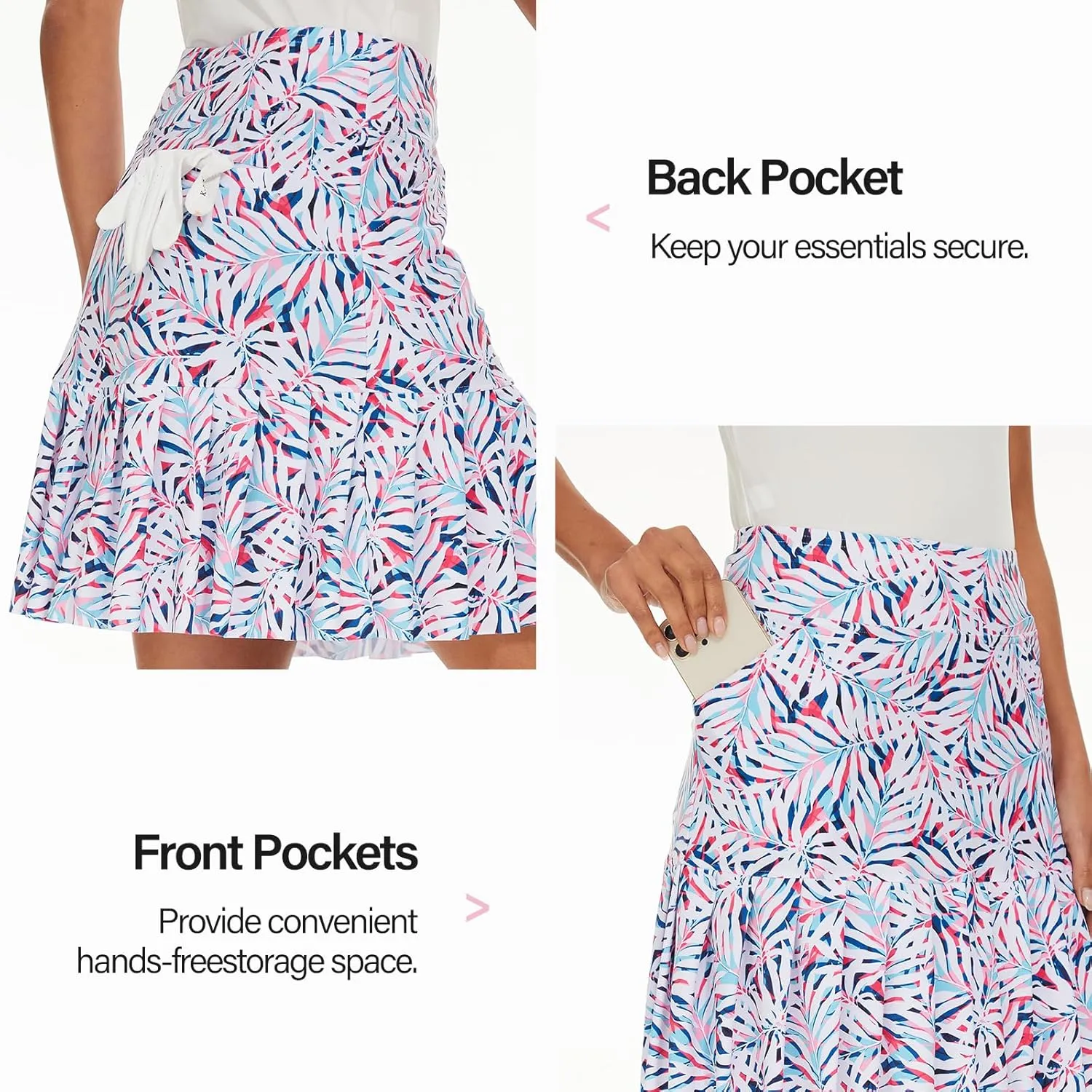 M MOTEEPI 19" Golf Skirts for Women Knee Length Ruffle Hem Skirt Tennis Skirt Athletic Skort for Workout Running