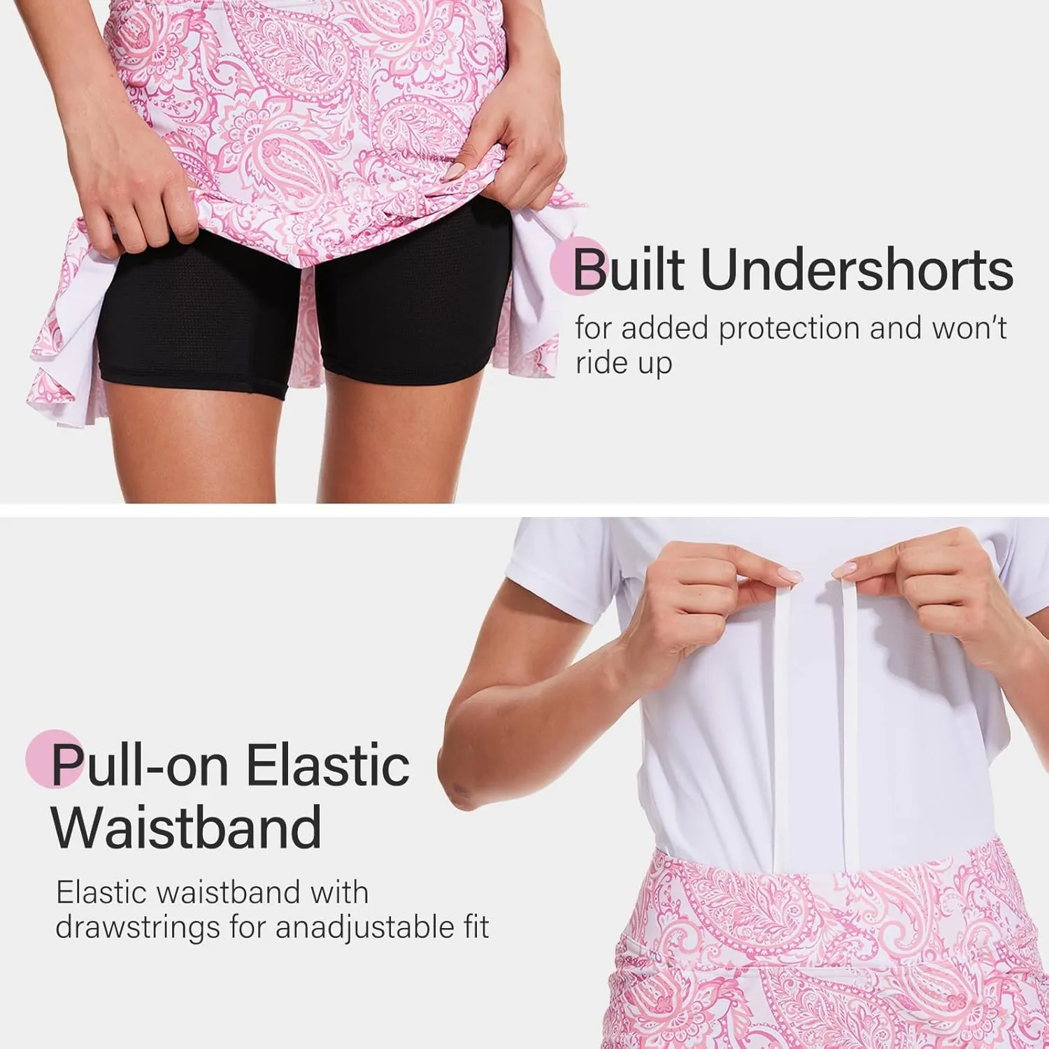 M MOTEEPI 19" Golf Skirts for Women Knee Length Ruffle Hem Skirt Tennis Skirt Athletic Skort for Workout Running
