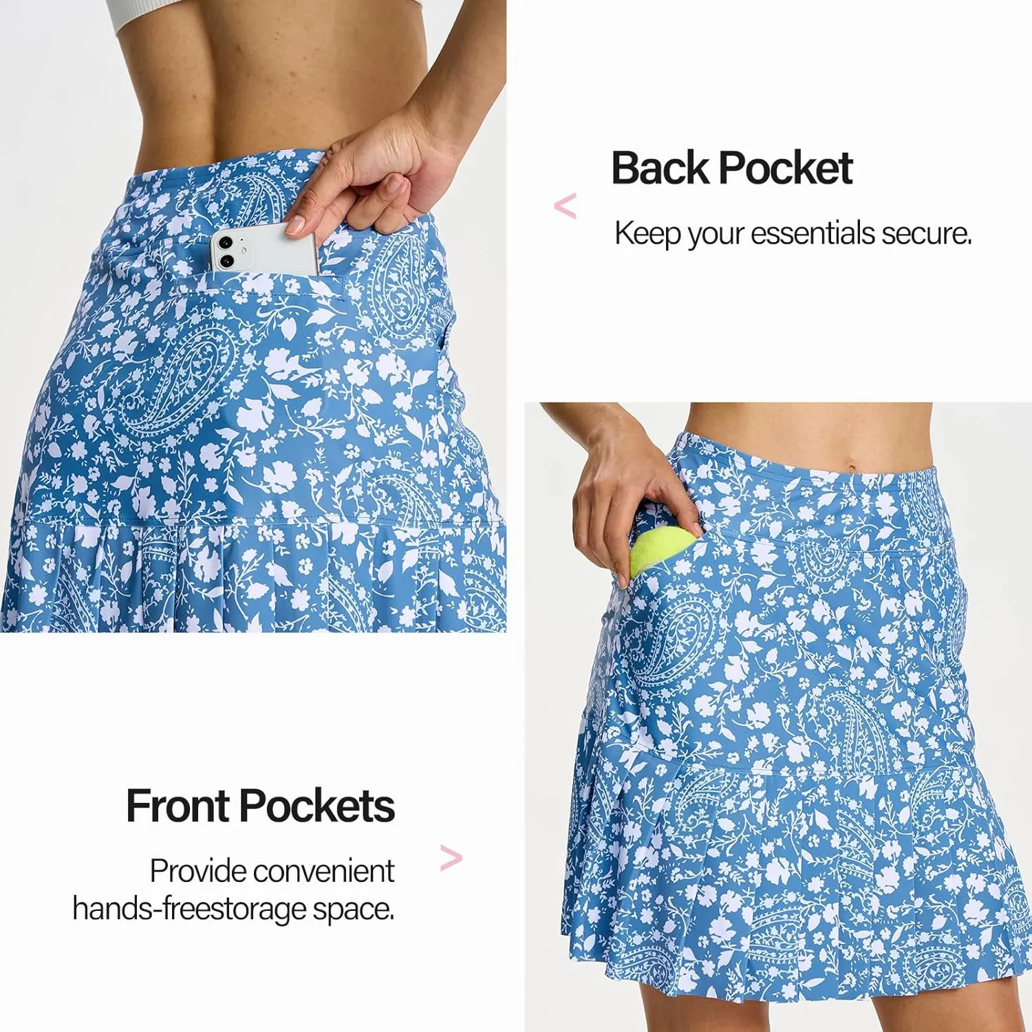 M MOTEEPI 19" Golf Skirts for Women Knee Length Ruffle Hem Skirt Tennis Skirt Athletic Skort for Workout Running
