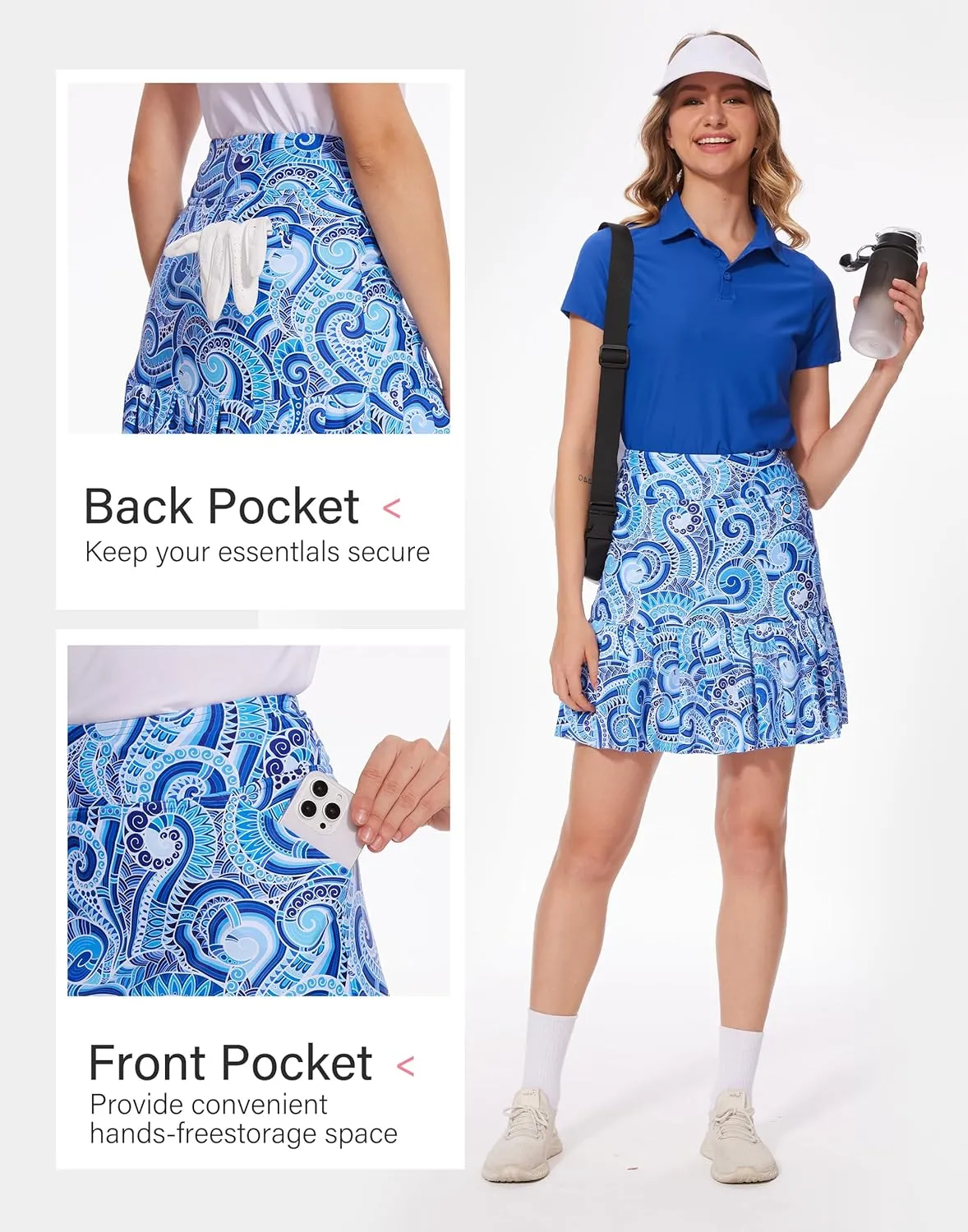 M MOTEEPI 19" Golf Skirts for Women Knee Length Ruffle Hem Skirt Tennis Skirt Athletic Skort for Workout Running