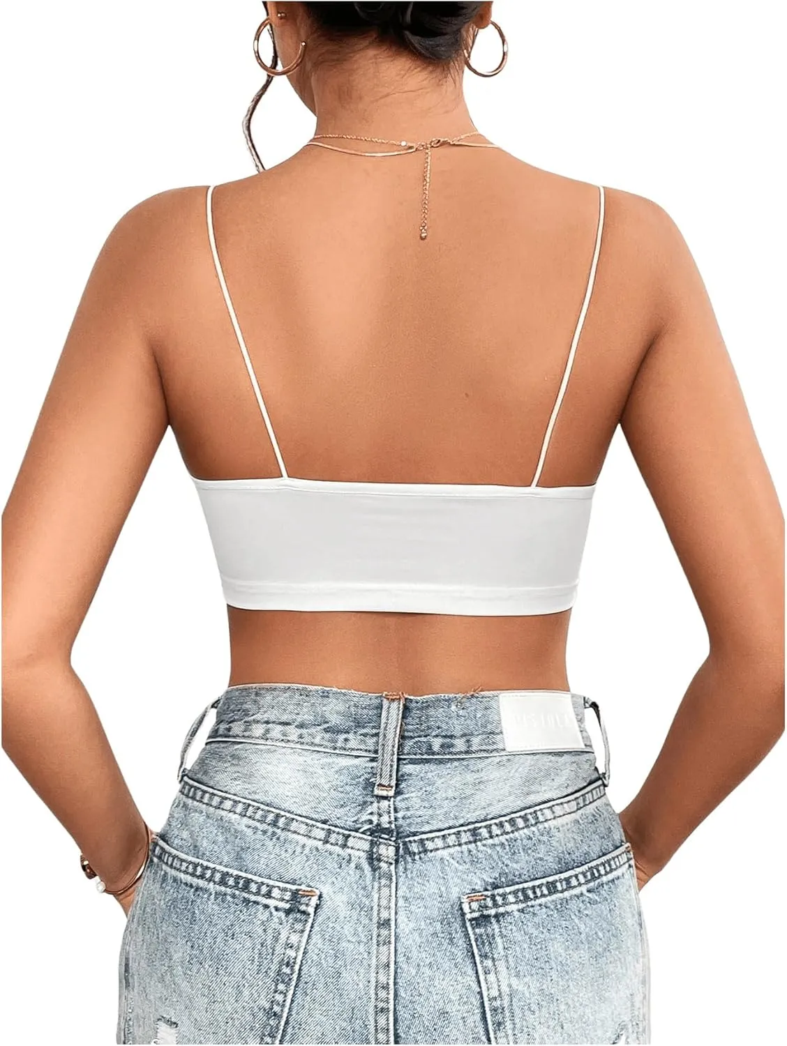MakeMeChic Women's Spaghetti Strap Bralette Top Slim Fitted Sleeveless Camisole Y2k Crop Tops