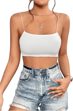 MakeMeChic Women's Spaghetti Strap Bralette Top Slim Fitted Sleeveless Camisole Y2k Crop Tops