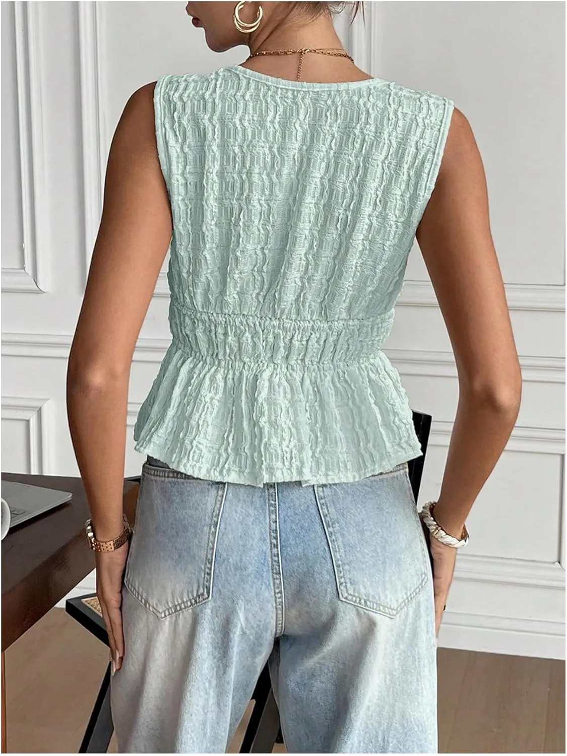 MakeMeChic Women's Tie Front V Neck Tank Top Bow Sleeveless Ruffle Hem Crop Tops
