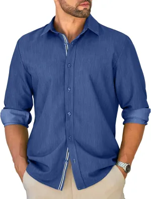 MAPICK Mens Casual Button Down Denim Shirts Long Sleeve Untucked Stretch Wrinkle-Free Dress Shirt