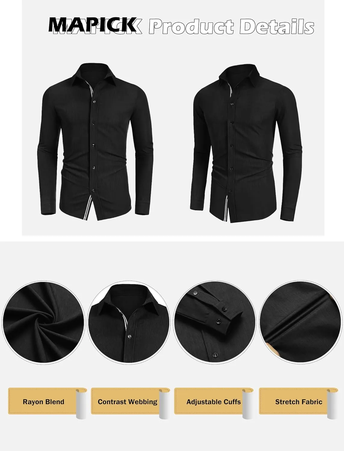MAPICK Mens Casual Button Down Denim Shirts Long Sleeve Untucked Stretch Wrinkle-Free Dress Shirt