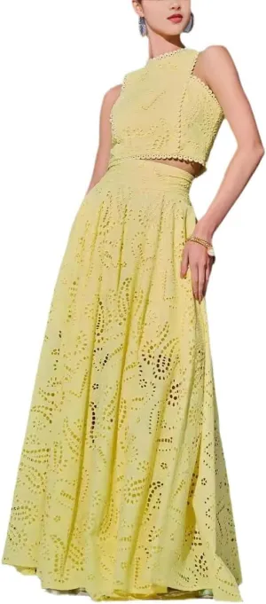 Melliflo Women's Summer 2 Piece Outfits Tank Crop Tops Long Skirt Set Sleeveless Maxi Dress with Pocket Nightclub Party Dress