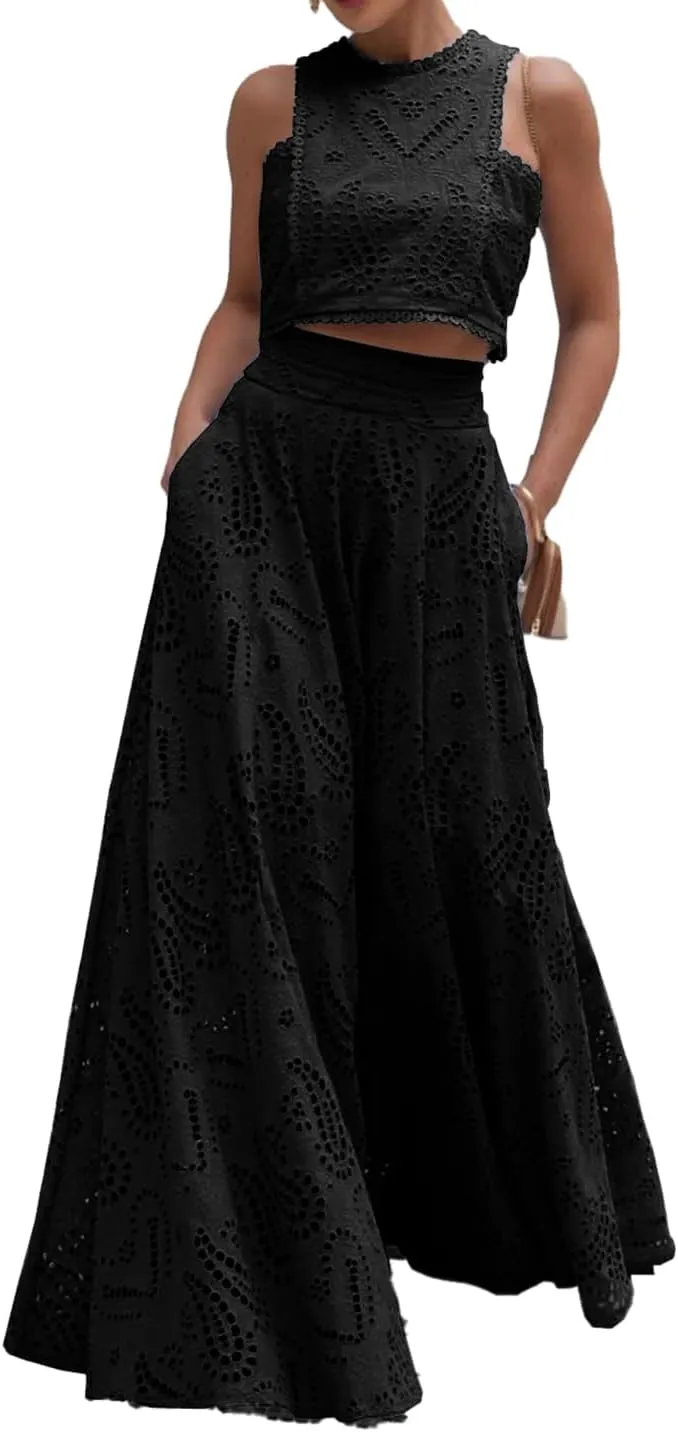 Melliflo Women's Summer 2 Piece Outfits Tank Crop Tops Long Skirt Set Sleeveless Maxi Dress with Pocket Nightclub Party Dress