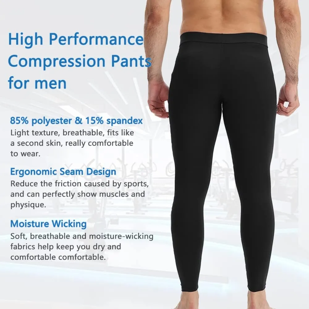 Men Compression Pants Football Basketball Leggings Spandex Tights for Active Athletic Workout Running Cool Dry