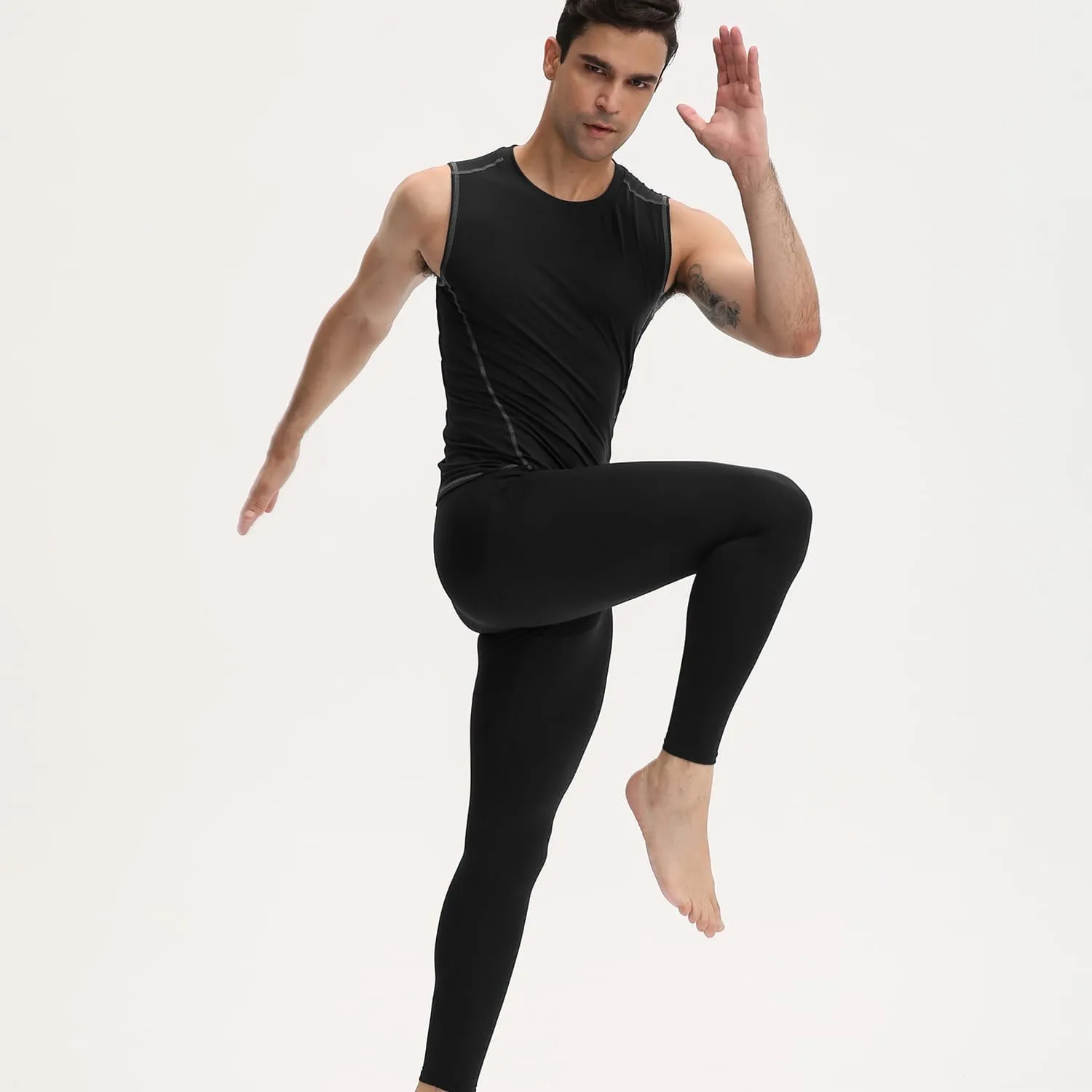 Men Compression Pants Football Basketball Leggings Spandex Tights for Active Athletic Workout Running Cool Dry