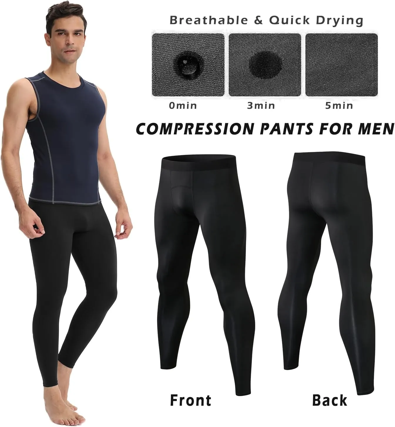 Men Compression Pants Football Basketball Leggings Spandex Tights for Active Athletic Workout Running Cool Dry