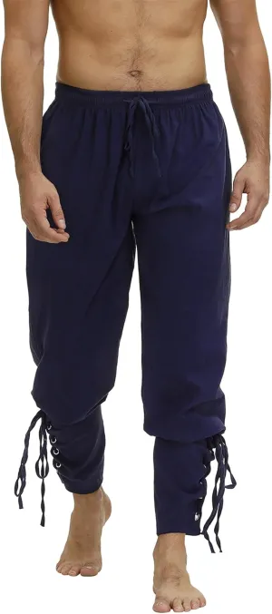 Men's Ankle Banded Cuff Renaissance Pants Medieval Viking Navigator Trousers Pirate Cosplay Costume with Drawstrings