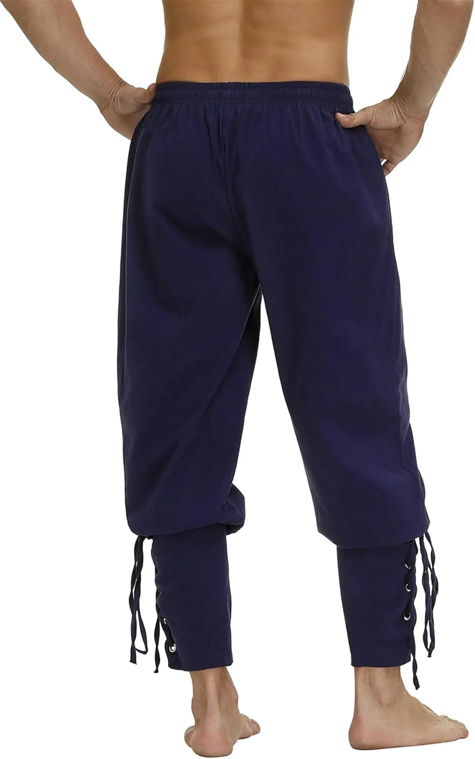 Men's Ankle Banded Cuff Renaissance Pants Medieval Viking Navigator Trousers Pirate Cosplay Costume with Drawstrings