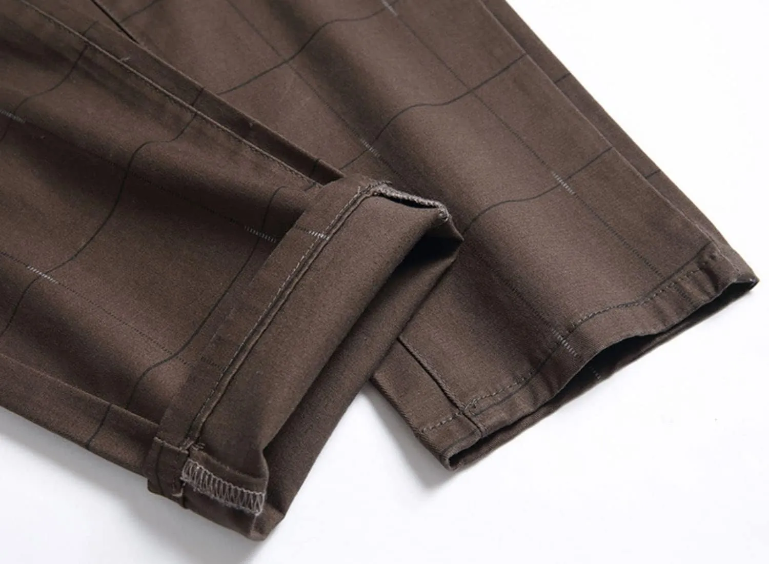 Mens Casual Plaid Chino Pants Fashion Lightweight Flat-Front Stretch Skinny Slim Fit Business Dress Pants