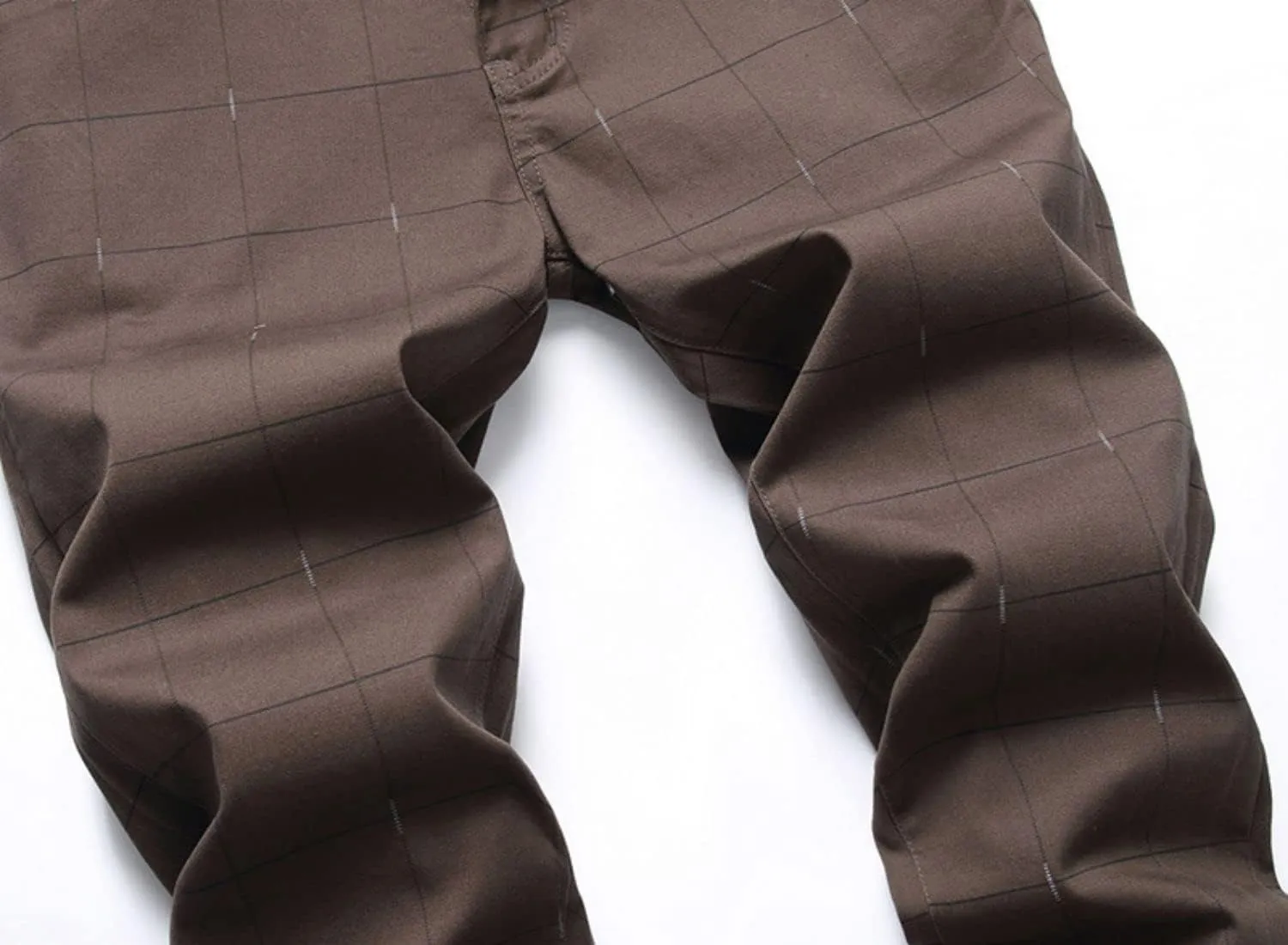 Mens Casual Plaid Chino Pants Fashion Lightweight Flat-Front Stretch Skinny Slim Fit Business Dress Pants