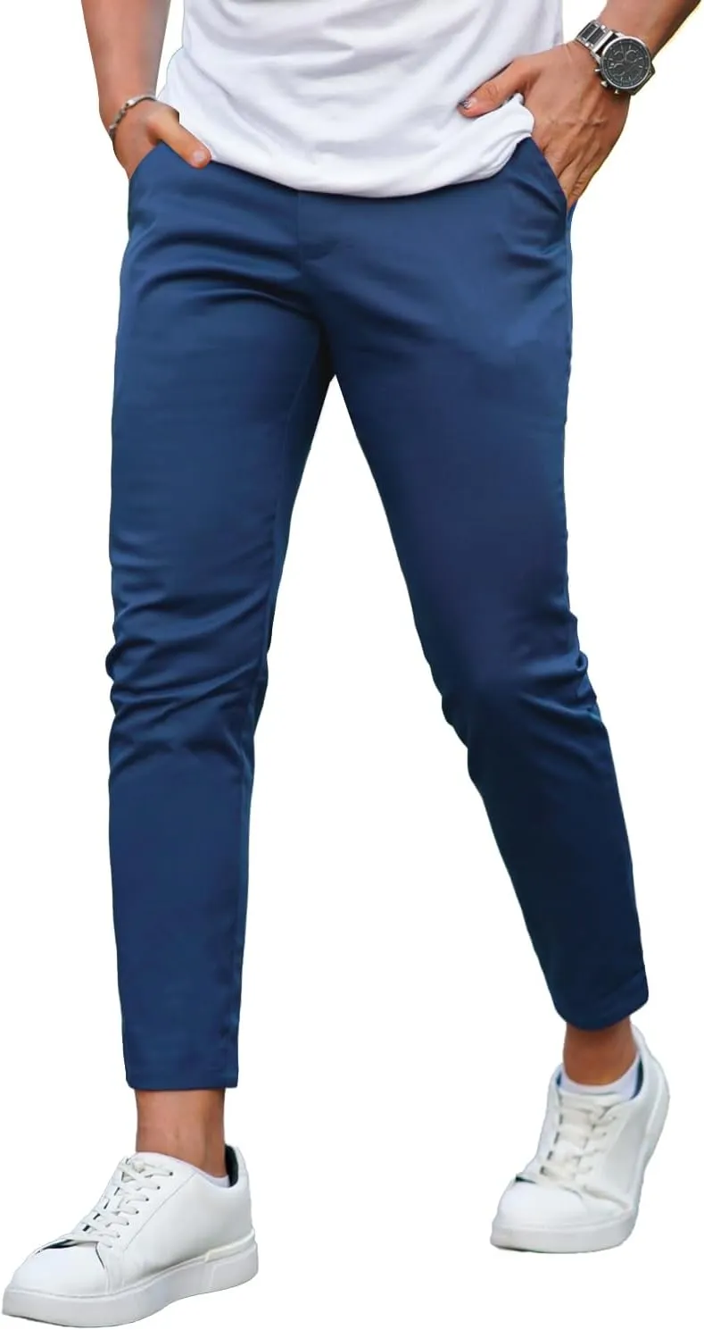Mens Dress Pants Slim Fit Stretch Fashion Plaid Pant Skinny Leg