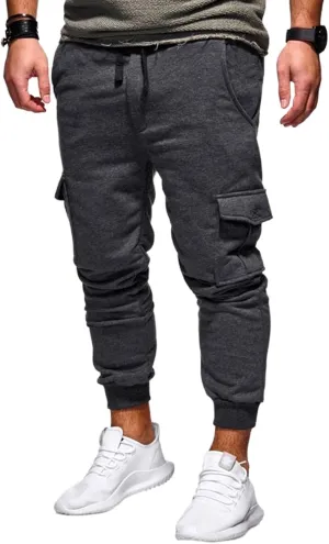 Mens Fashion Cargo Pants Slim Fit Drawstring Multity Pocket Sweatpants Loose Fit Casual Workout Basic Trousers