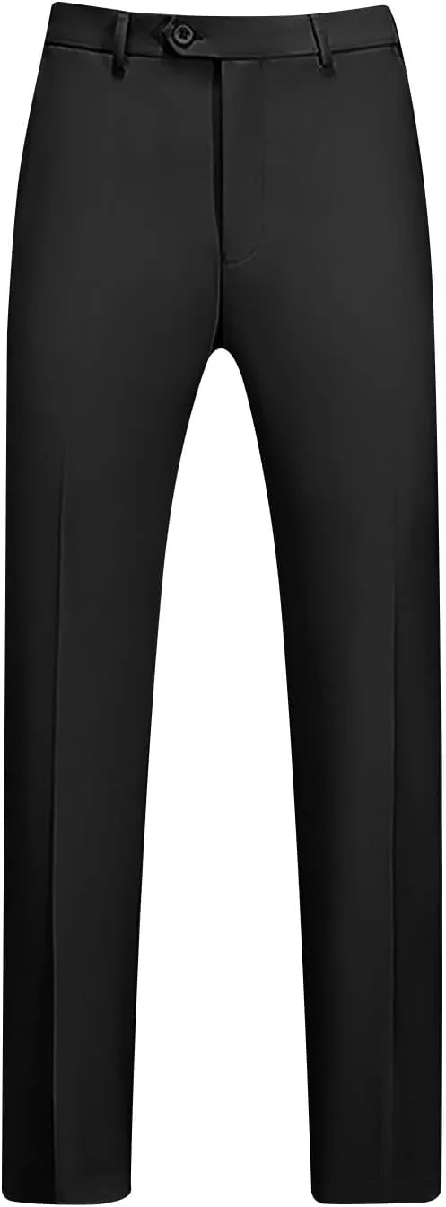 Mens Front Flat Dress Pants Slim Fit Business Casual Golf Suit Pants Ankle-Length Work Trousers with Pockets