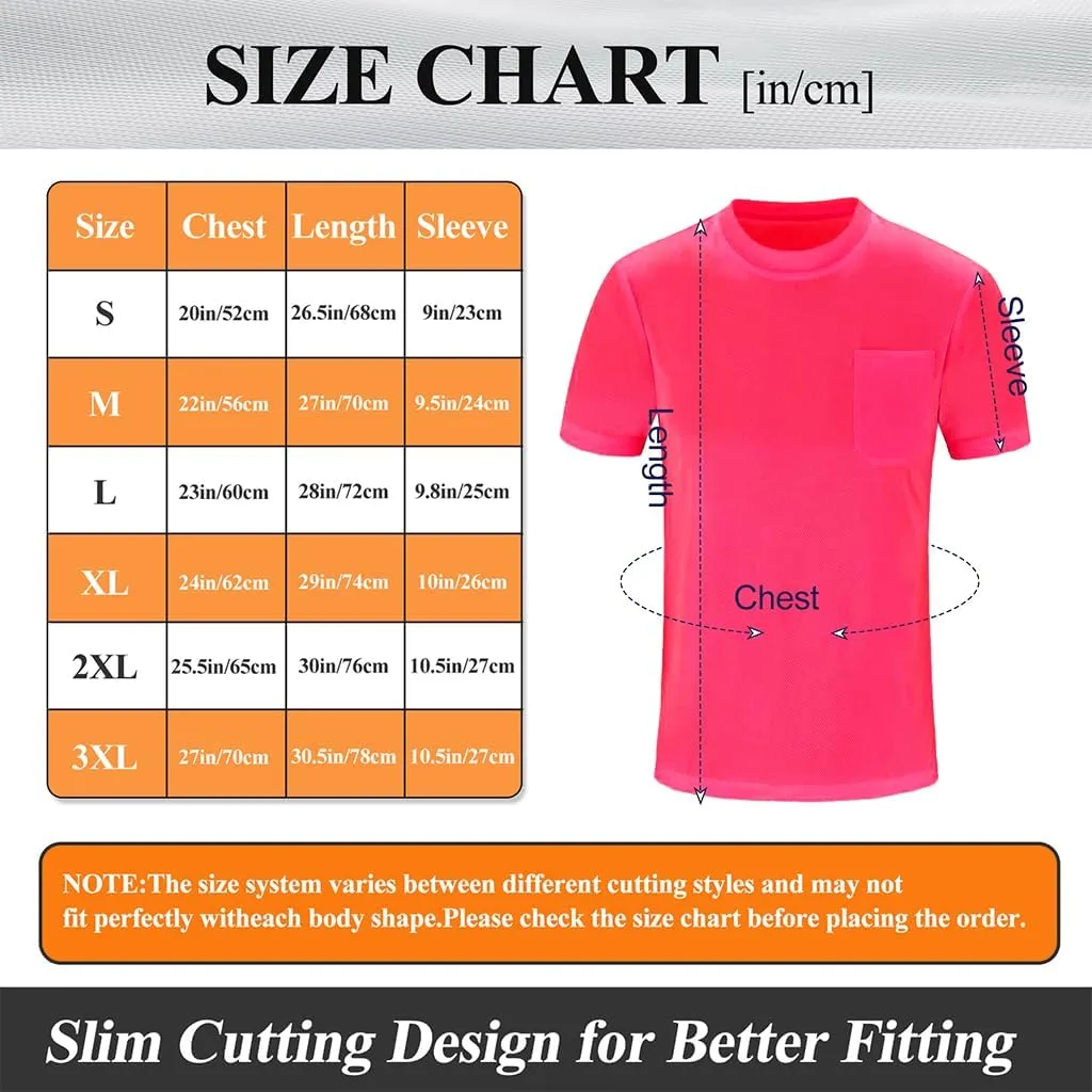 Mens High Visibility Safety Short Sleeve T-Shirt with Pocket Moisture Wicking Shirts,Multipack