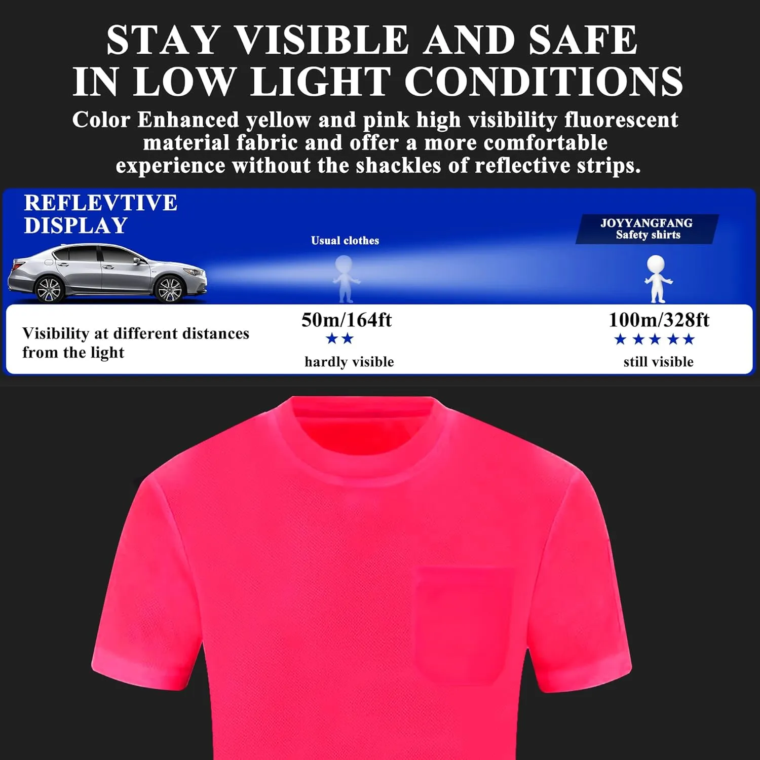 Mens High Visibility Safety Short Sleeve T-Shirt with Pocket Moisture Wicking Shirts,Multipack