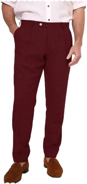 Men's Linen Dress Pants Lightweight Breathable Flat Front Formal Trousers for Wedding Office Travel