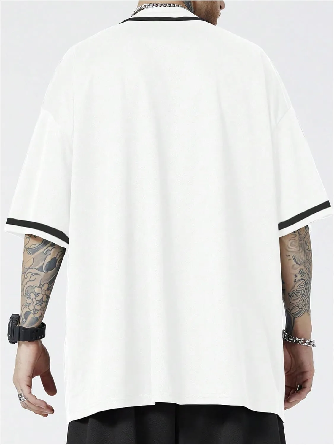 Men's Oversized Jersey Shirts Number Graphic Half Sleeve Button Down Baggy T-Shirt