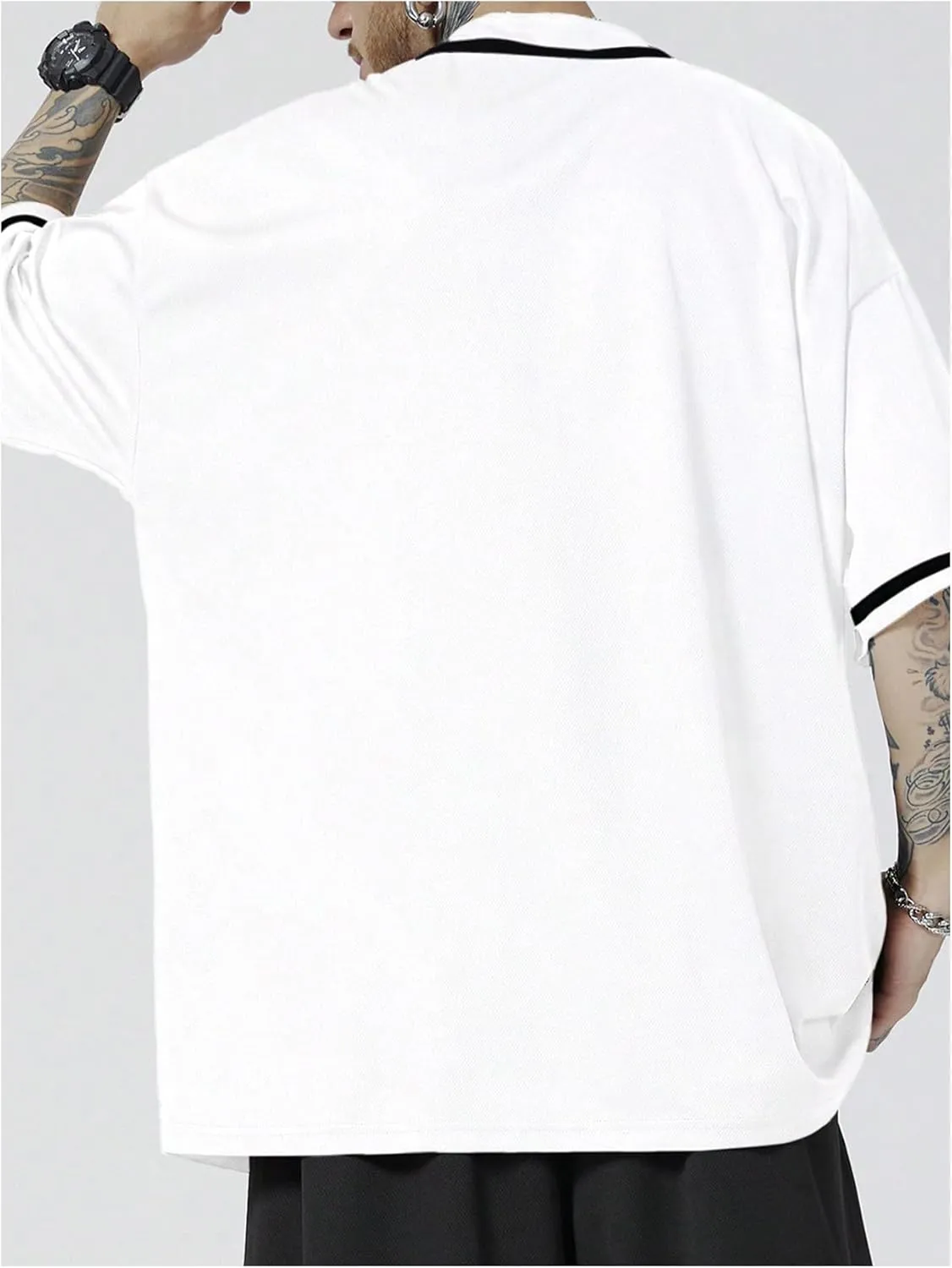 Men's Oversized Jersey Shirts Number Graphic Half Sleeve Button Down Baggy T-Shirt