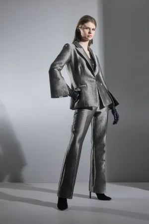 Metallic Jacquard Zip Front Trousers