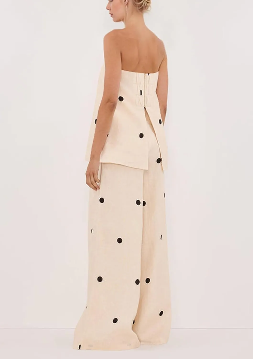 MISSACTIVER Women Polka Dot Tube Top Pant Set Spot Print Strapless Bandeau Wide Leg Pants Lounge Sets Summer 2 Piece Outfits