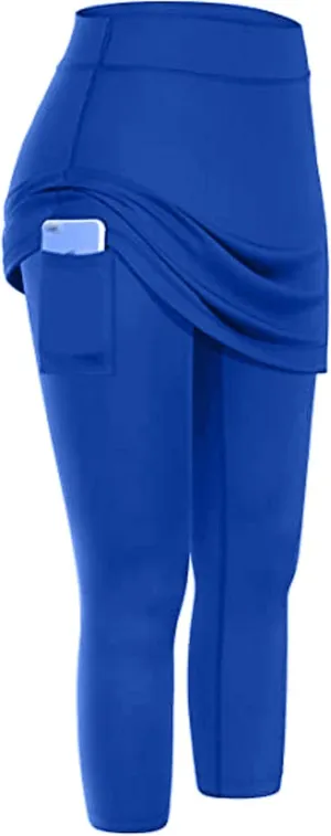 Mmoneyake Skirted Yoga Leggings for Women High Waisted Athletic Tennis Golf Skorts Tummy Control Capris Leggings with Pocket