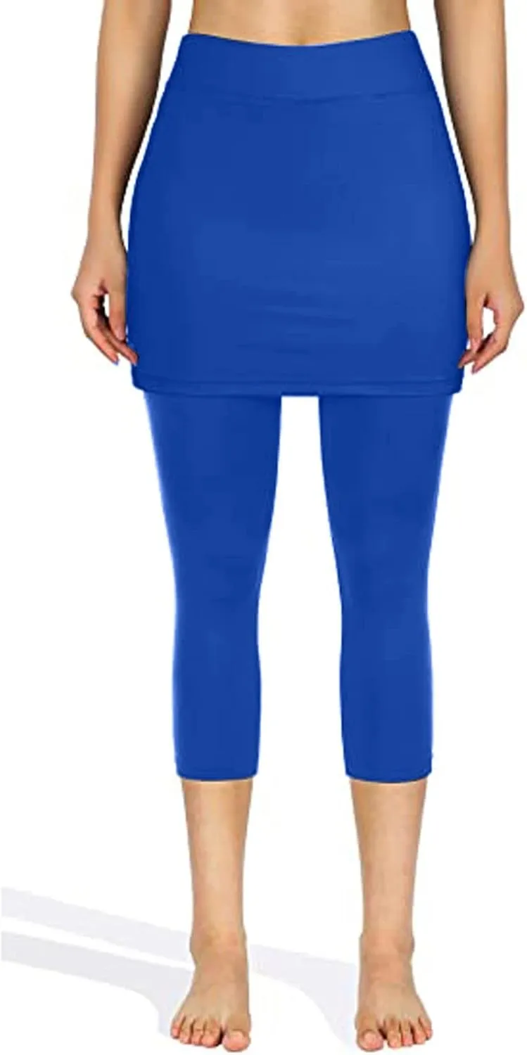 Mmoneyake Skirted Yoga Leggings for Women High Waisted Athletic Tennis Golf Skorts Tummy Control Capris Leggings with Pocket